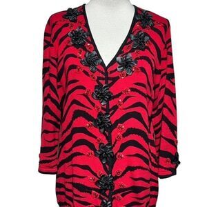 Berek 3/4 Sleeve Sweater Animal print Tiger Stripe Beaded Cardigan Medium
